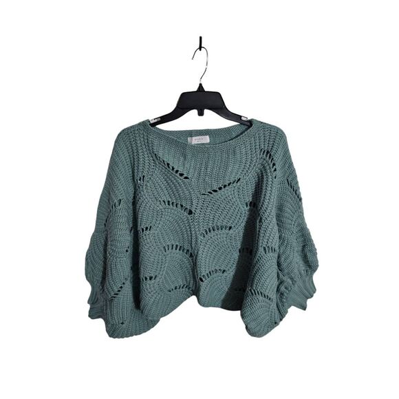 Elodie Boutique Teal Open Knit Oversized Crop Sweater Small EUC - Picture 1 of 6